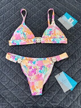 Hello Molly Bikini Set Women’s Medium 2 Pc Swimwear Tropical Floral B6